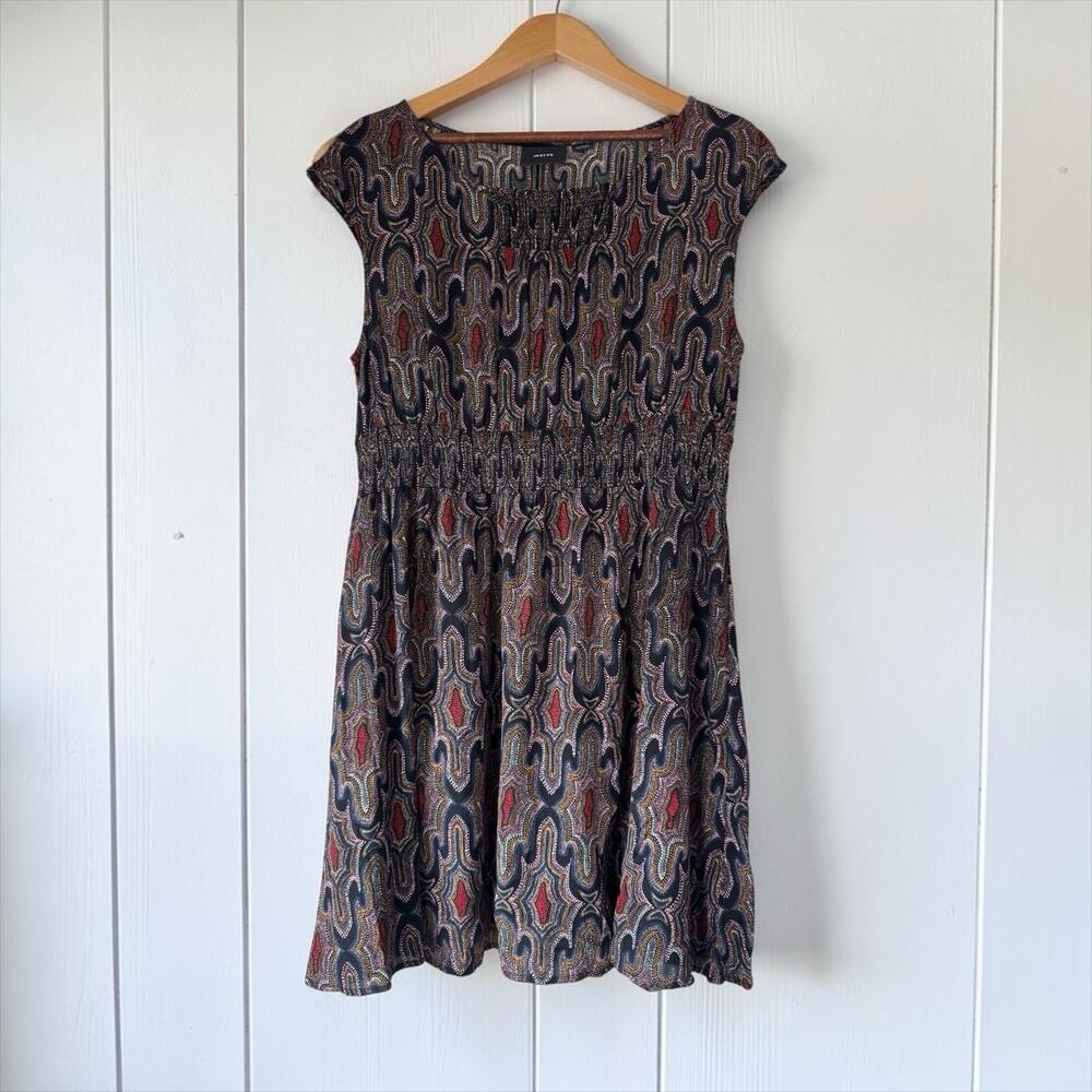 Anthropologie Maeve Women's Dress Size L Paisley Scoop Neck Smocked Cap Sleeve